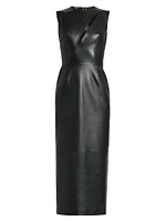 Leather Slash Sleeveless Midi-Dress