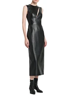 Leather Slash Sleeveless Midi-Dress