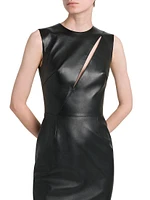 Leather Slash Sleeveless Midi-Dress