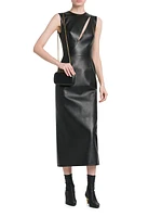 Leather Slash Sleeveless Midi-Dress