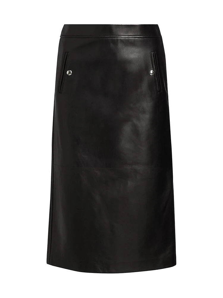 Snap Leather Midi-Skirt