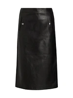 Snap Leather Midi-Skirt