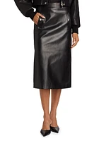 Snap Leather Midi-Skirt