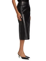 Snap Leather Midi-Skirt