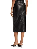 Snap Leather Midi-Skirt