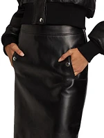 Snap Leather Midi-Skirt