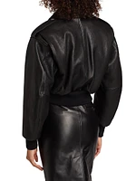 Crop Leather Bomber Jacket