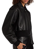 Crop Leather Bomber Jacket