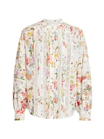 Lace-Trimmed Floral Cotton Blouse