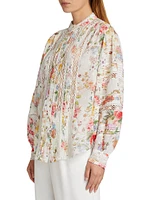 Lace-Trimmed Floral Cotton Blouse