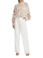 Lace-Trimmed Floral Cotton Blouse