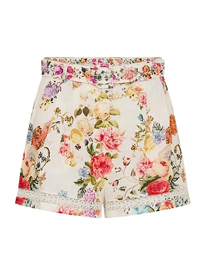 Floral Linen Belted Shorts