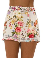 Floral Linen Belted Shorts