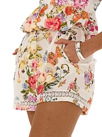 Floral Linen Belted Shorts