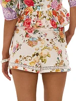 Floral Linen Belted Shorts