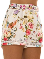 Floral Linen Belted Shorts