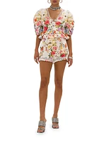 Floral Linen Belted Shorts