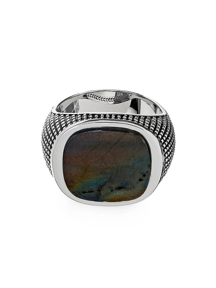 Labradorite & Sterling Silver Signet Ring