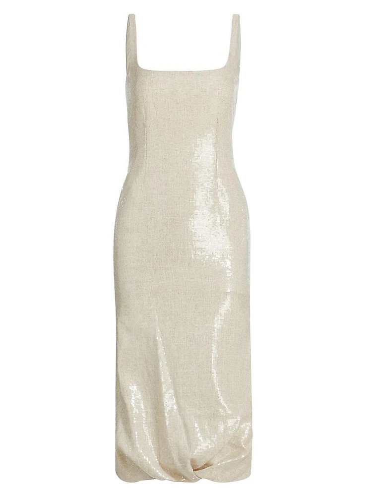 Sidd Gathered-Hem Sequined Midi-Dress