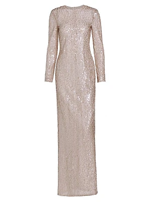 Lore Sequined Long-Sleeve Gown