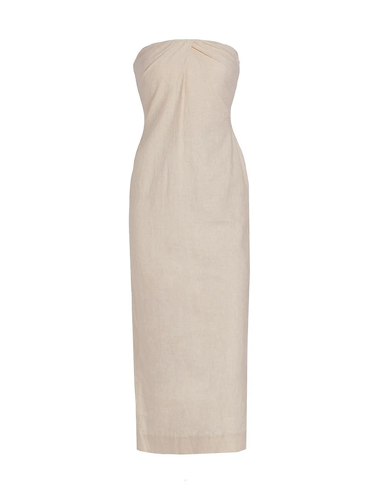 Evora Linen-Blend Strapless Midi-Dress