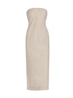 Evora Linen-Blend Strapless Midi-Dress