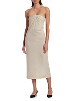 Evora Linen-Blend Strapless Midi-Dress