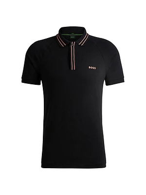 Stretch-Cotton Polo Shirt with Stripes and Logo