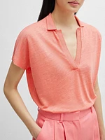 Linen-Blend Top with Johnny Collar