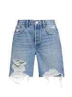 Distressed Denim Bermuda Shorts