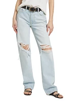 Loose Long High-Rise Distressed Wide Jeans