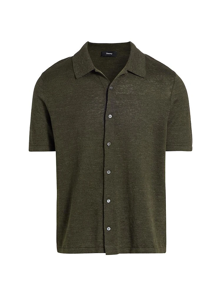 Short-Sleeve Button-Front Linen Shirt