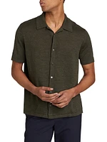 Short-Sleeve Button-Front Linen Shirt