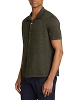 Short-Sleeve Button-Front Linen Shirt