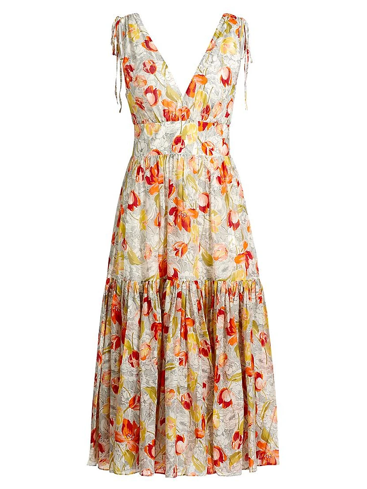 Pooja Floral Cotton-Silk Midi-Dress