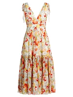 Pooja Floral Cotton-Silk Midi-Dress