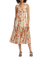 Pooja Floral Cotton-Silk Midi-Dress