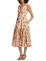 Pooja Floral Cotton-Silk Midi-Dress