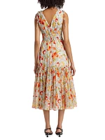 Pooja Floral Cotton-Silk Midi-Dress