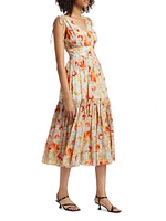 Pooja Floral Cotton-Silk Midi-Dress