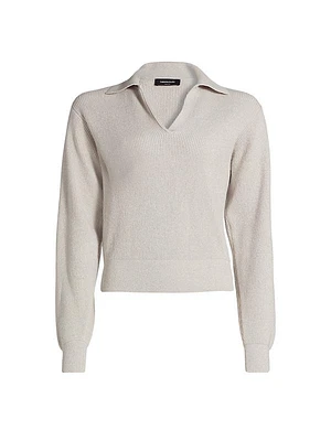 Wool-Blend Rib-Knit Polo Sweater