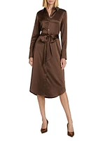 Victoria Stretch Silk Tie-Waist Shirtdress