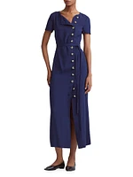 Rosa Side-Button Belted Maxi Dress