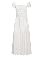 Lily Cotton Eyelet Shirred Midi-Dress