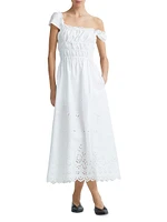 Lily Cotton Eyelet Shirred Midi-Dress