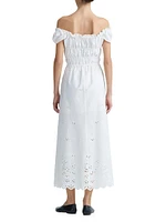 Lily Cotton Eyelet Shirred Midi-Dress