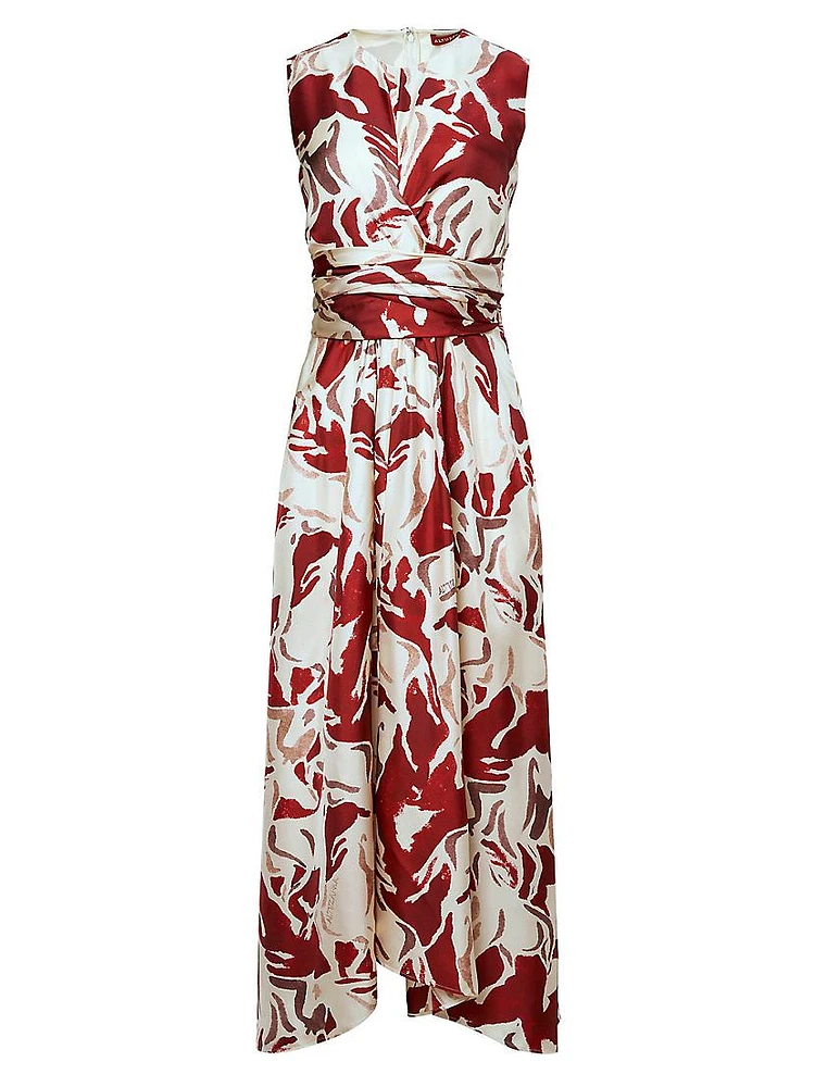 Penny Geometric Silk Sleeveless Maxi Dress