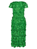 Eyelet Floral Lace Sheath Midi-Dress