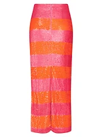 Sequined Stripe Pencil Midi-Skirt