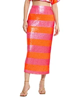 Sequined Stripe Pencil Midi-Skirt